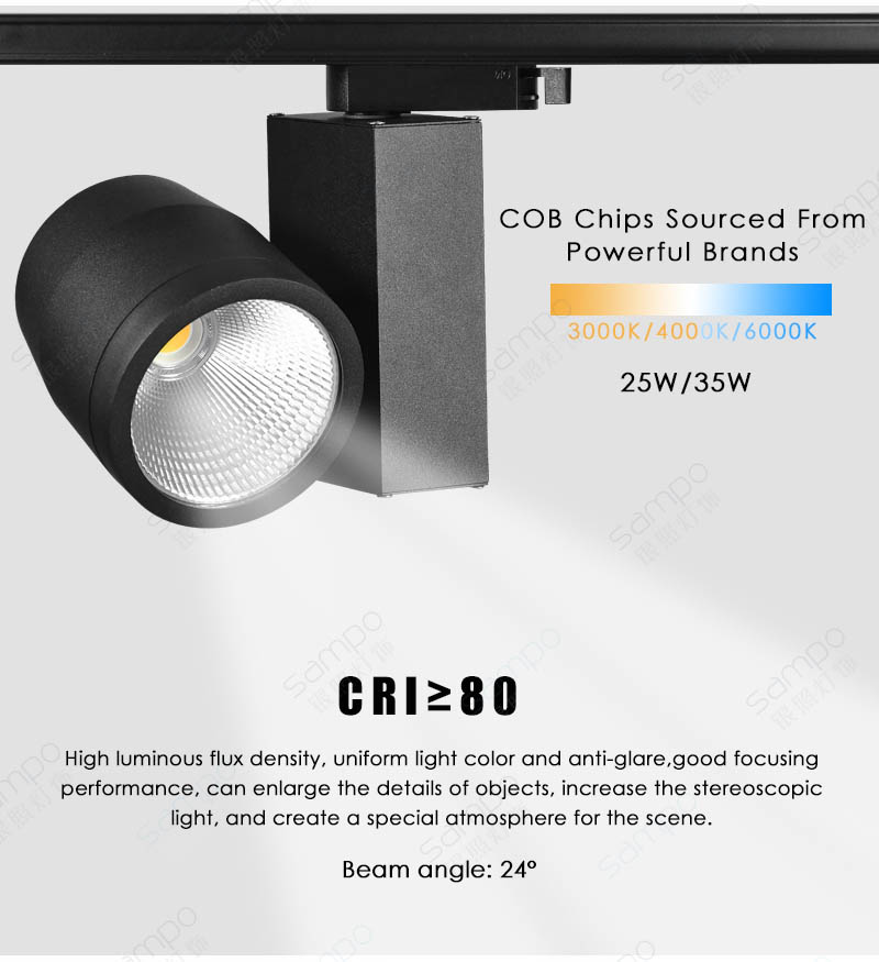 CRI Performance | YZ7206 25W 35W Modern Black LED Track Lighting Fixtures