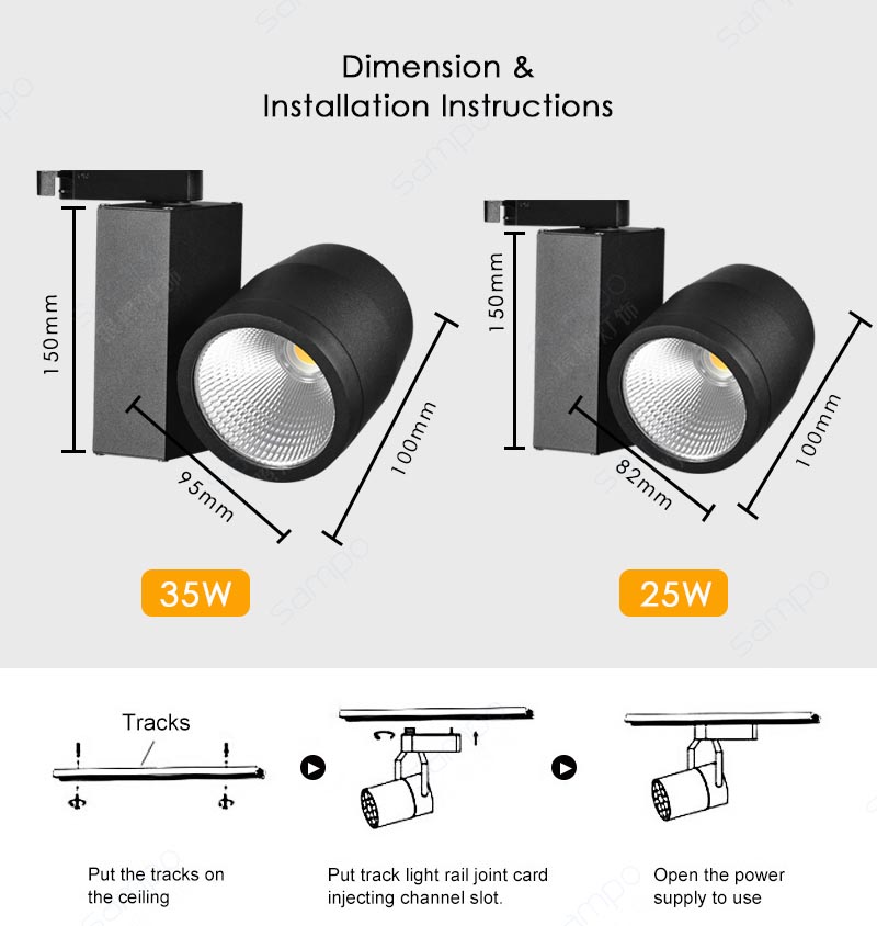 Dimension | YZ7206 25W 35W Modern Black LED Track Lighting Fixtures