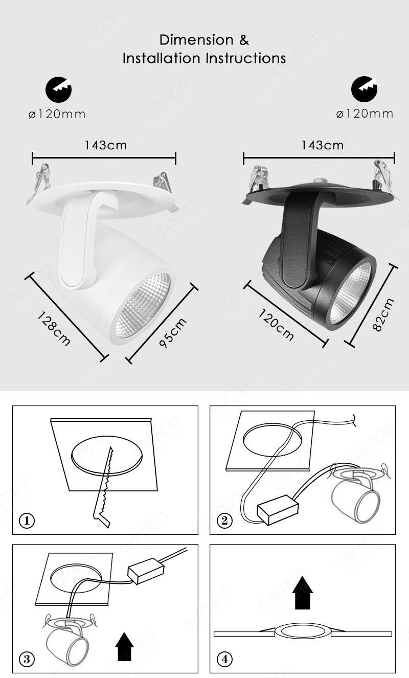 Dimension | YZ7210 25W 35W Ceiling Mounted LED Track Lighting Fixtures