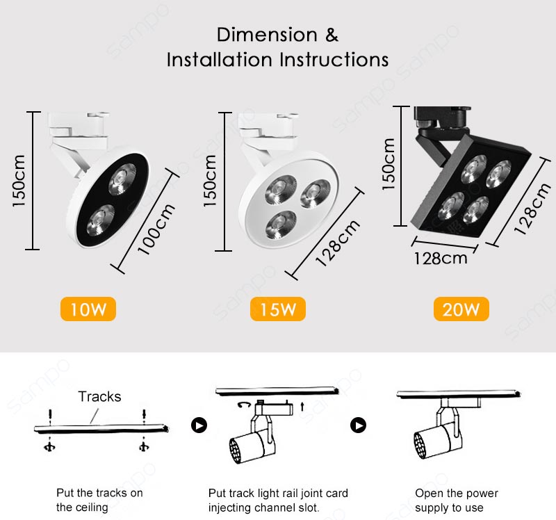 Dimension | YZ7217 10W 15W 20W LED Track Flood Lights