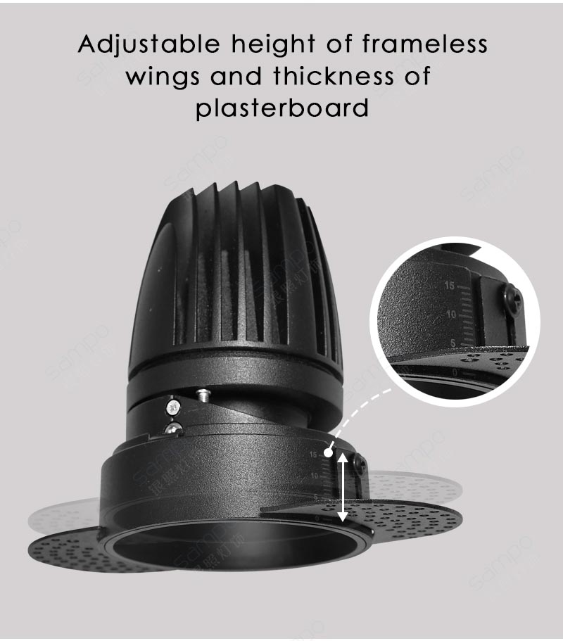 Adjustable Wings | YZ8125 15W Trimless Recessed Adjustable LED Downlights