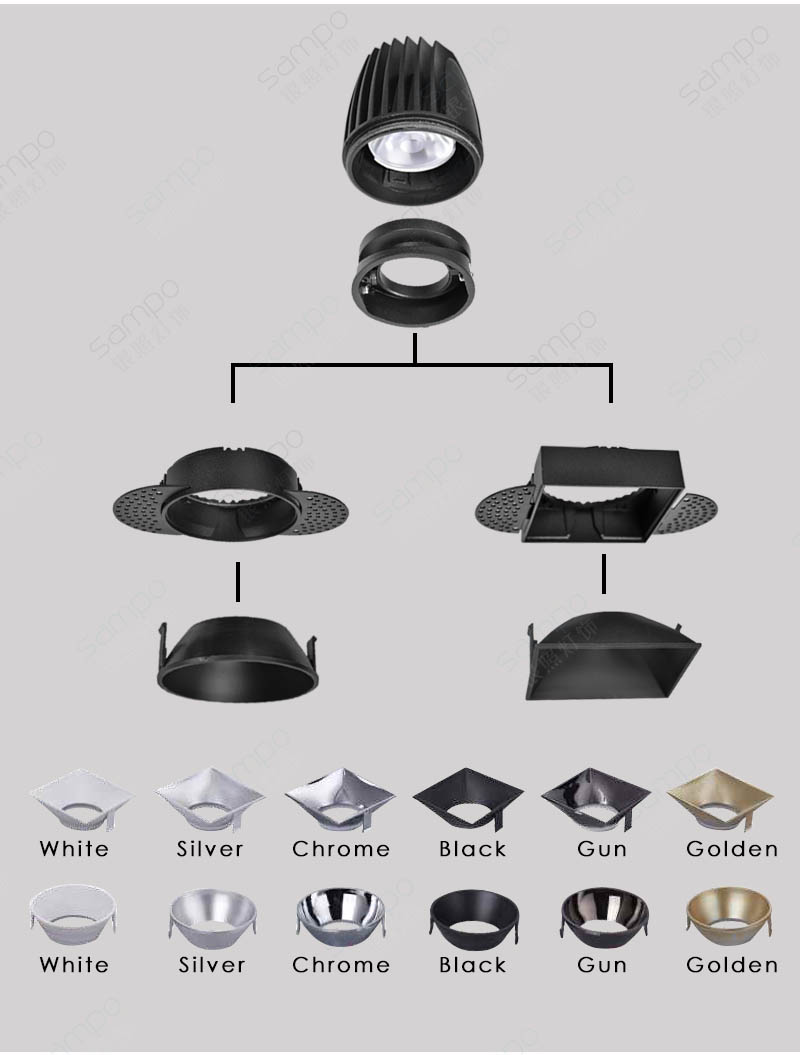 Changeable Ring | YZ8125 15W Trimless Recessed Adjustable LED Downlights