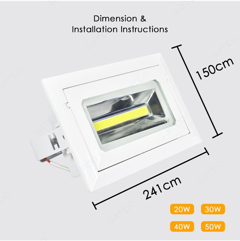 Dimension | YZ9100 20W 30W 40W 50W Recessed Rectangular LED Downlights And Flood Lights