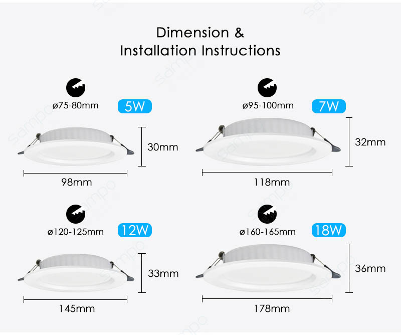 Dimension | YZ8201 Smart LED Down Lights